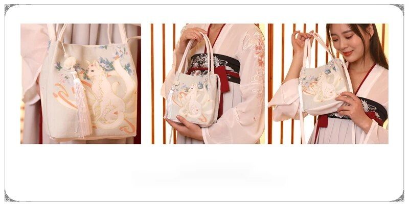 Antieke stijl literaire Hanfu tas, Chinese stijl een schouder bedrukte Hanfu tas, Crossbody Fairy kleine frisse stoffen tas, kleine vierkante tas_voghion.com