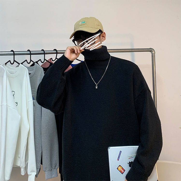 Britische minimalistische Trendmarke Herbst Einfarbiger Rollkragenpullover für Herren Paarstil Ins Unisex Vielseitiges Oberteil 1_voghion.com