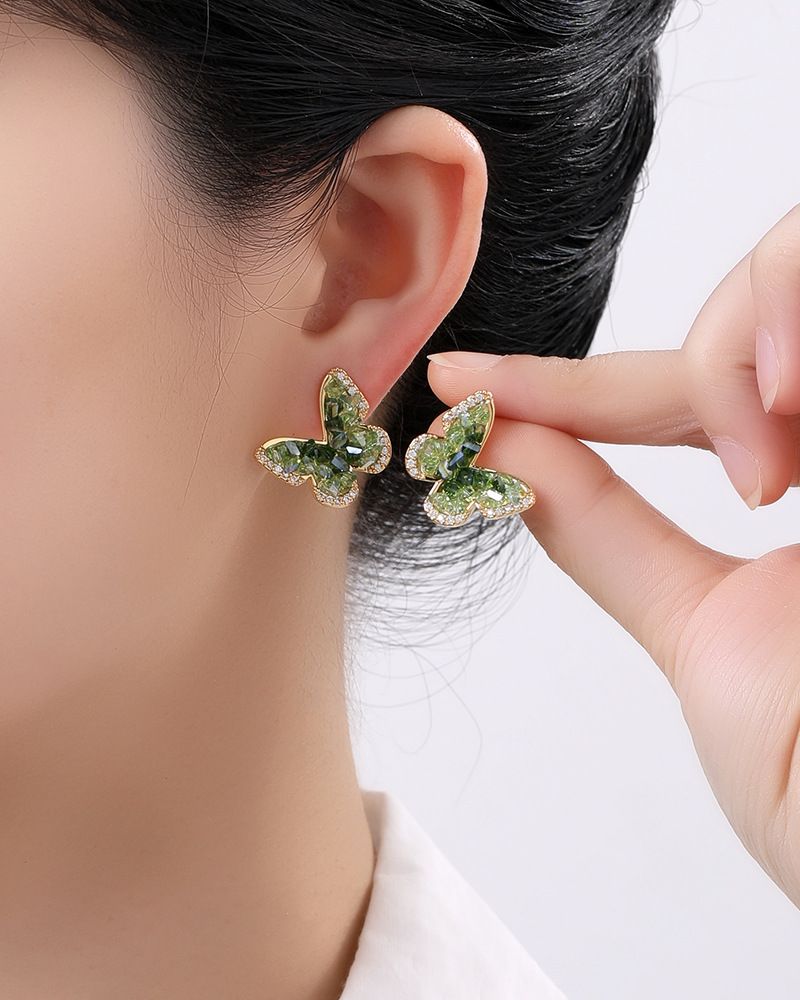 Orecchini da donna con cristalli sfumati a forma di farfalla della foresta, freschi e dolci, super lucidi, di alta qualità_voghion.com