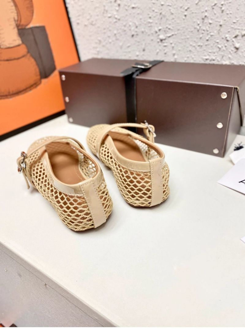 Fishnet Shoes Hollow Ballet Shoes Women's Buckle Outer Wear Flat Bottom Mesh Retro Mary Jane Single Shoes_voghion.com