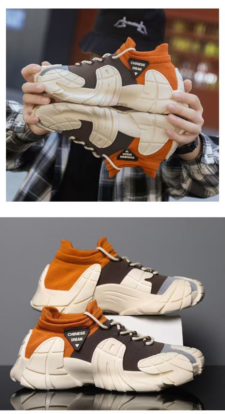 Men's New Thick-Soled Lightweight Sock Mouth Casual Shoes Youth Fashion Color-Block Sneakers_voghion.com