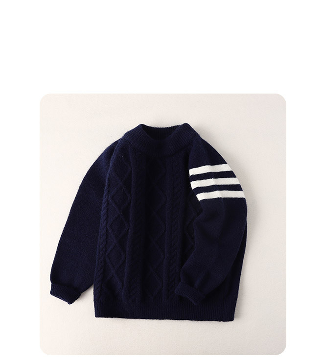 Kinderpullover mit drei Streifen, trendige Kinderkleidung, Jungen, einfarbig, Pullover für Jungen, Herbst und Winter, großer Kinderpullover_voghion.com