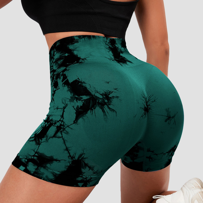 Damskie bezszwowe dzianinowe spodnie do jogi z barwieniem tie-dye, spodenki do jogi z wysokim stanem i wzorem tie-dye, modelujące brzuch, brzoskwiniowe spodnie podnoszące biodra dla kobiet_voghion.com