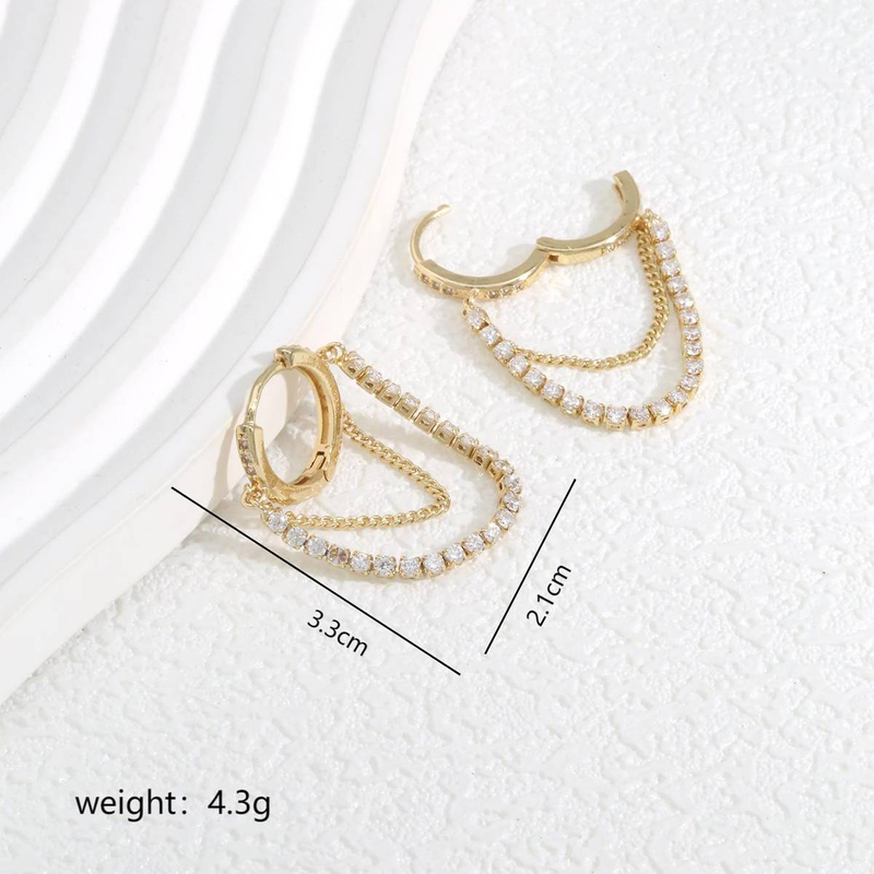Classic and fashionable earrings with female personality, hanging chain inlaid with zircon, cool style earrings, versatile earrings for daily wear_voghion.com