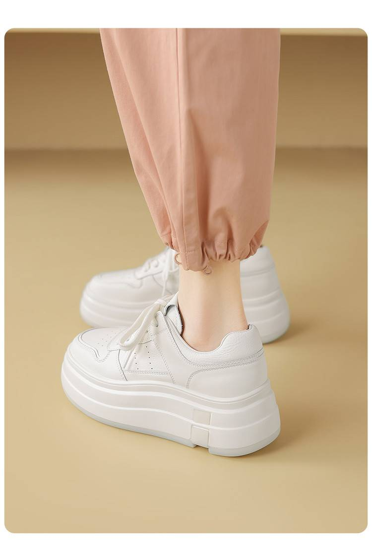 cameido Women's Thick - Soled White Sneakers, Spring 2025 Platform Casual Shoes, Elevating Lace - Up Slip - On Shoes For Women_voghion.com