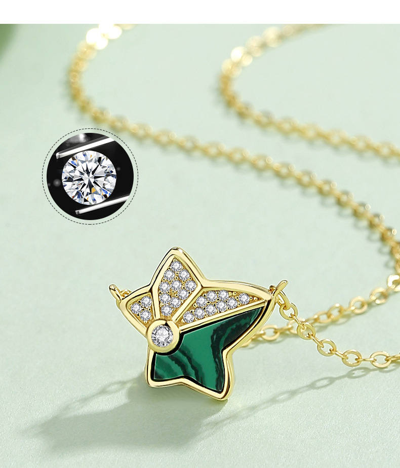 Collana con ciondolo in argento S925 con malachite edera di lusso leggero_voghion.com