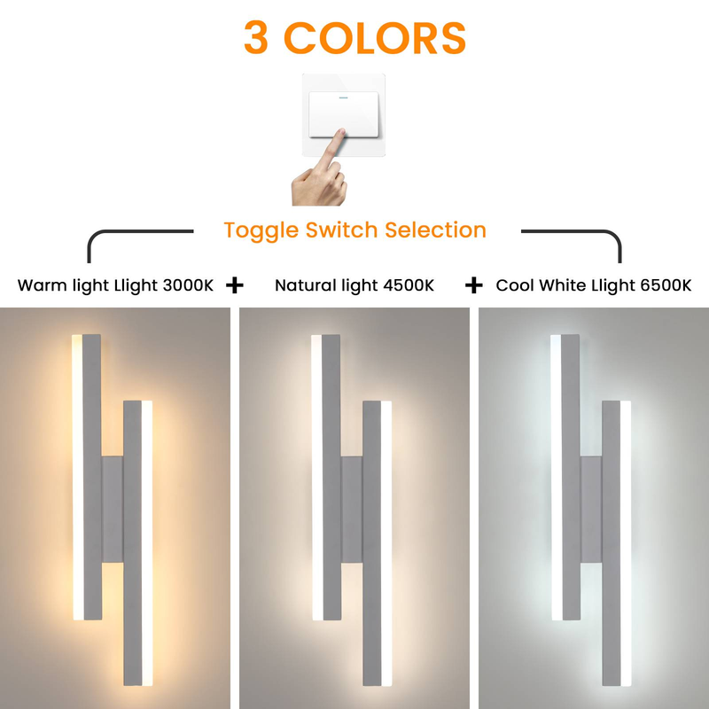 GOECO Nordic Design Acryl LED Wandleuchte Weiß 40x9,5x4cm 16W Dreifarbiges Licht Perfekt für moderne Räume_voghion.com