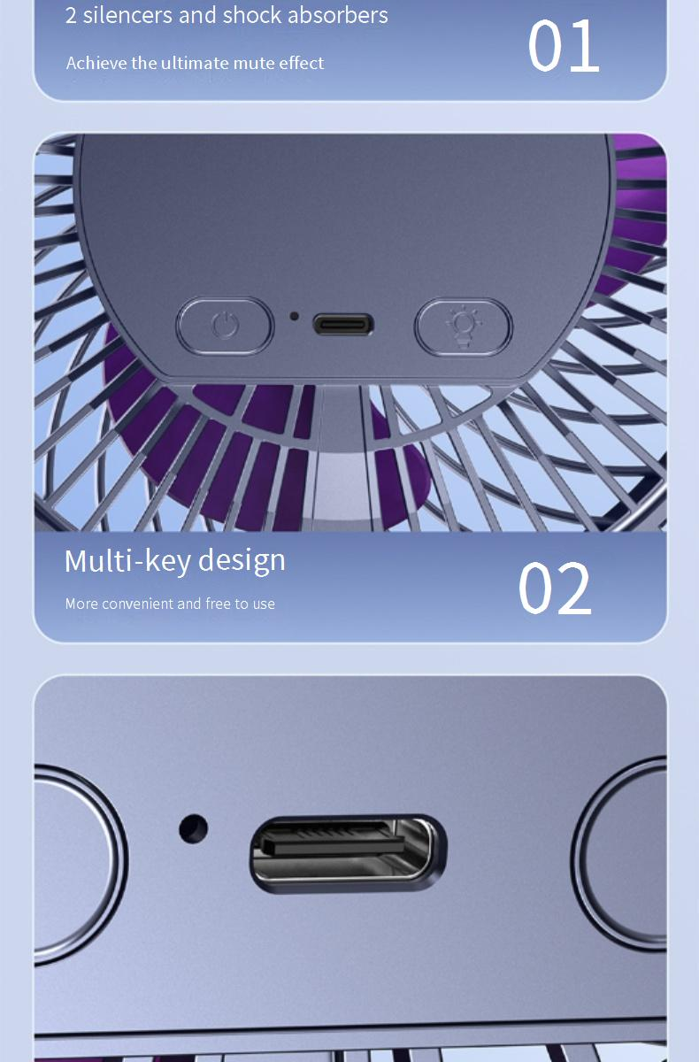 Wentylator biurkowy z akumulatorem USB - 25 dB, bardzo cichy, do biura/akademika, 3 prędkości i 8 godzin pracy, mocowany na klipsie i stojaku, miniaturowy wentylator o podwójnym zastosowaniu_voghion.com