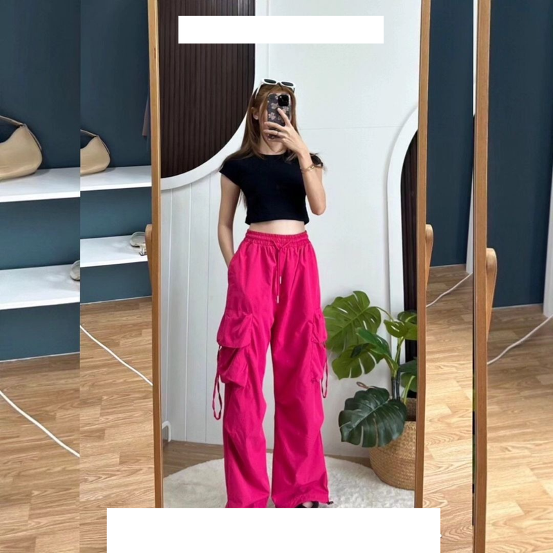 Pantalon cargo pour femme – Coupe droite, coupe oversize, style années 2000 | 9 couleurs vives | (Tissu extensible, poches utilitaires, lavable en machine)_voghion.com