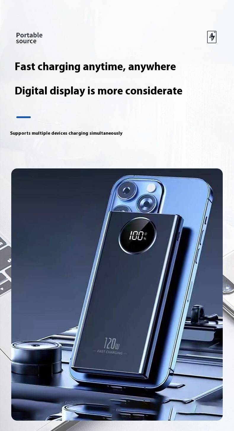 120W Super Fast Charging Power Bank 20000mAh, Portable PD QC2.0 External Battery With Digital Display, Compact & High Capacity For IPhone/Samsung_voghion.com