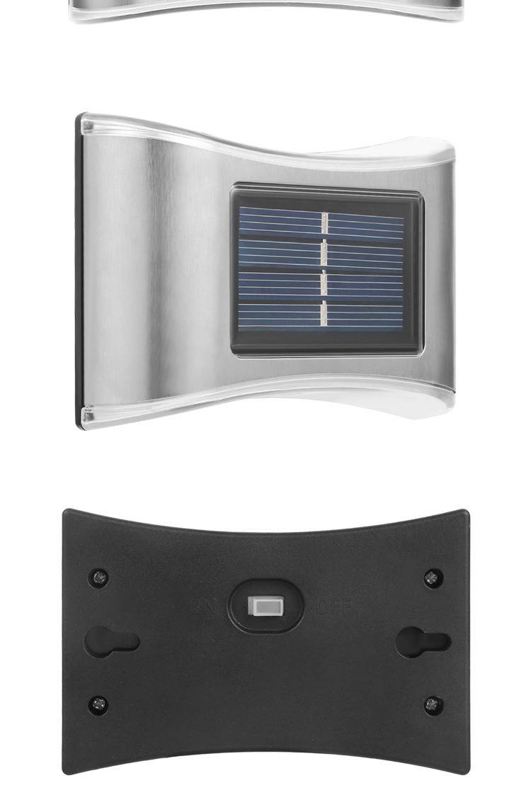 Luminária de parede LED solar, luzes de jardim externas à prova d'água com iluminação para cima e para baixo, branco quente/mudança de cor, aço inoxidável_voghion.com