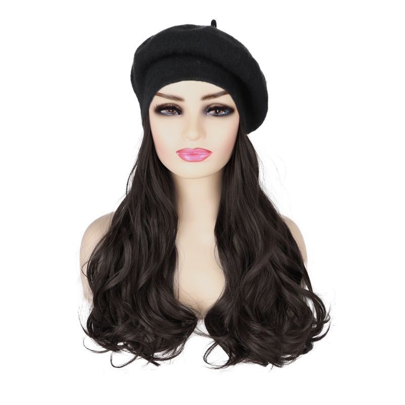 Parrucca da donna con cappello e capelli lunghi e ondulati - Parrucca sintetica invernale in stile berretto con copertura completa della testa per uno stile senza sforzo_voghion.com