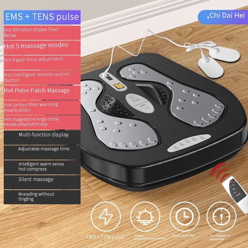 Massaggiatore per piedi con telecomando wireless, terapia a impulsi EMS, vibrazione e calore - Tappetino portatile per riflessologia Shiatsu_voghion.com