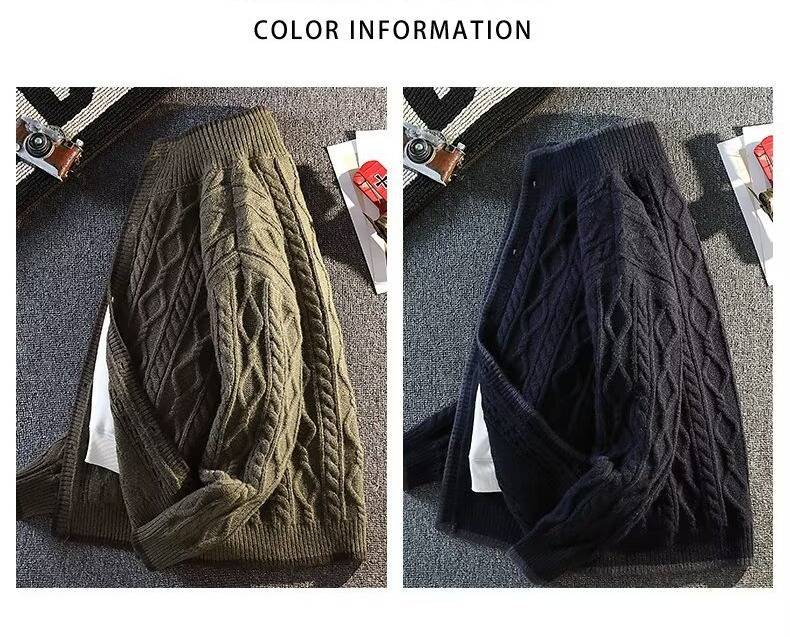 Cardigan da uomo in maglia a trecce con collo alto - Maglione retrò a blocchi di colore per autunno e inverno (blu, caffè, dalla S alla XXXL)_voghion.com