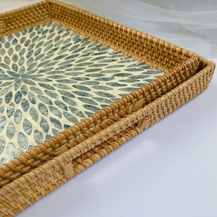 Creative Wicker Woven Colorful Shell Fruit Plate, Decorative Ornaments, Jewelry Storage Tray, Tea Storage Tray, Storage Basket_voghion.com