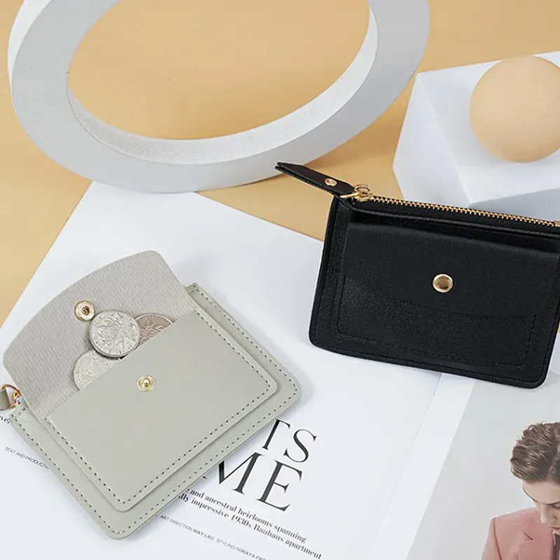 Portafoglio piccolo sottile in pelle da donna, portamonete multi-carte, semplice, con cerniera_voghion.com