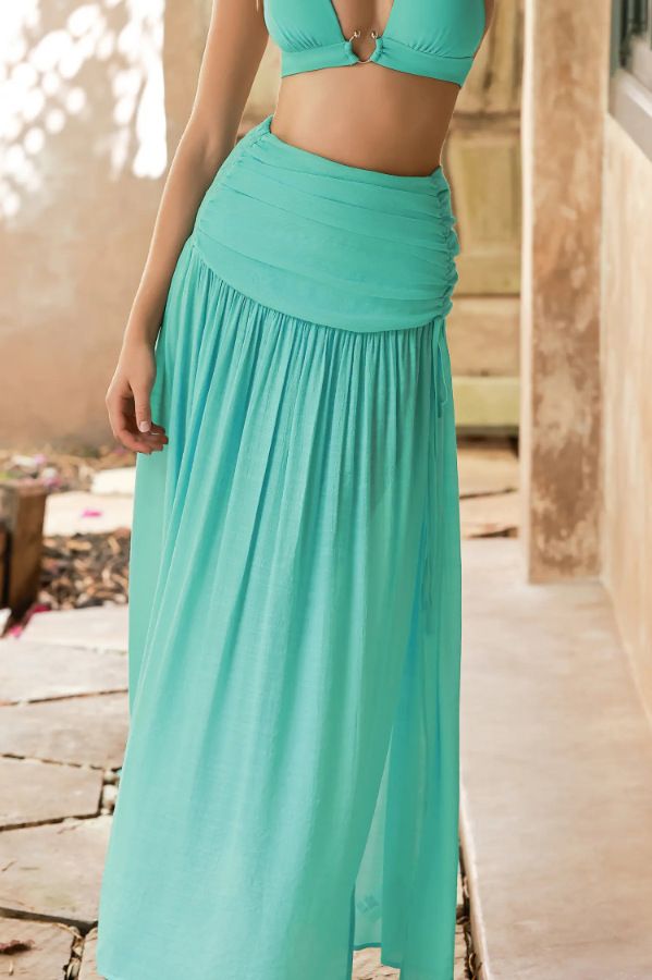 Wickelrock mit hoher Taille und Schlitz für Damen – weiche Tencel-Bambus-Baumwollmischung, Strandurlaub-Boho-Stil, fließender langer A-Linien-Rock mit Bindedetail_voghion.com