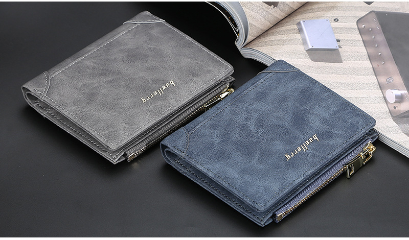 Carteira Baellerry Masculina Curta com Zíper Carteira Vertical Multicartões Elegante Moeda de Alta Qualidade_voghion.com