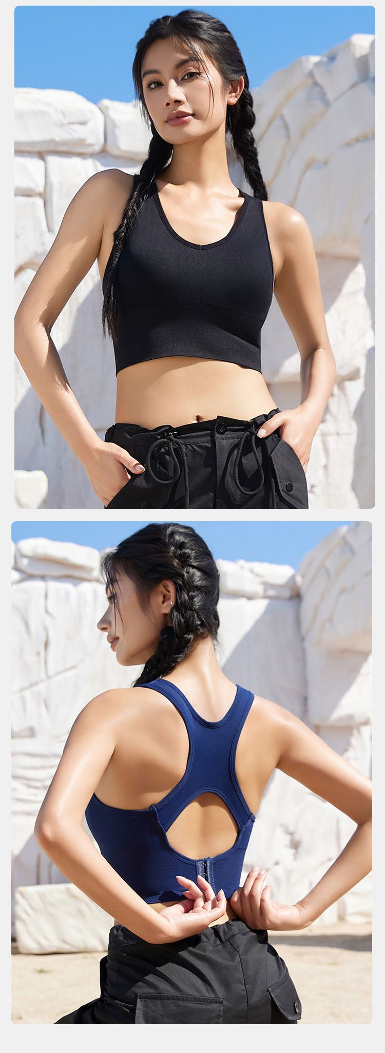 【 3piece set 】High strength shock-absorbing gathering bra, women's one-piece fixed cup, thin design, beautiful back, front zipper,_voghion.com