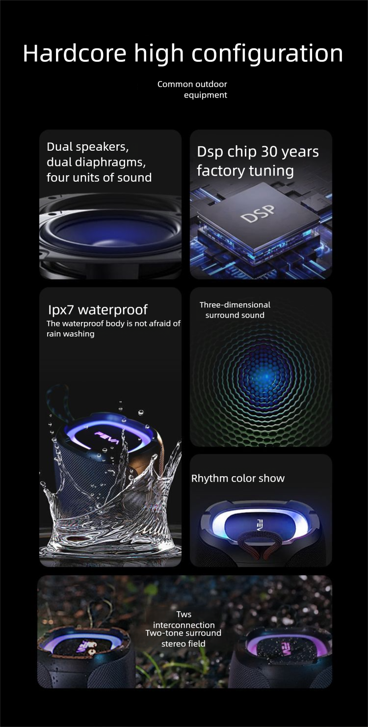 Bluetooth Speaker 60W Wireless Portable Power Outdoor Volume Waterproof High Quality Card Audio Subwoofer_voghion.com