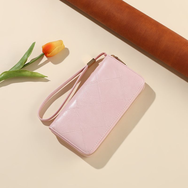 Portafoglio lungo da donna classico con diamanti a quadri, semplice portamonete alla moda, in pelle PU con cerniera_voghion.com