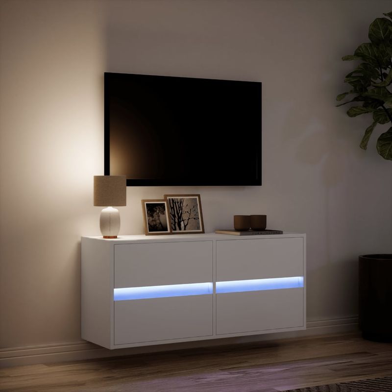 TV-Wandschrank mit LED-Beleuchtung Weiß 100x31x45 cm_voghion.com
