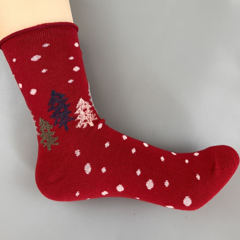 Lillian Japanese Akira Minagawa Mina Perhonen Style Retro Snowflake Christmas Tree Rolled Edge Autumn Winter Mid-Calf Socks_voghion.com