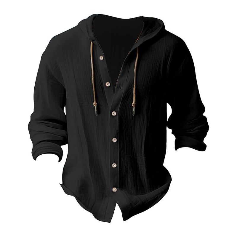 Maglietta casual a maniche lunghe con cappuccio e coulisse in cotone e lino, tinta unita, da uomo, alla moda, da abbinare a qualsiasi outfit, da spiaggia_voghion.com