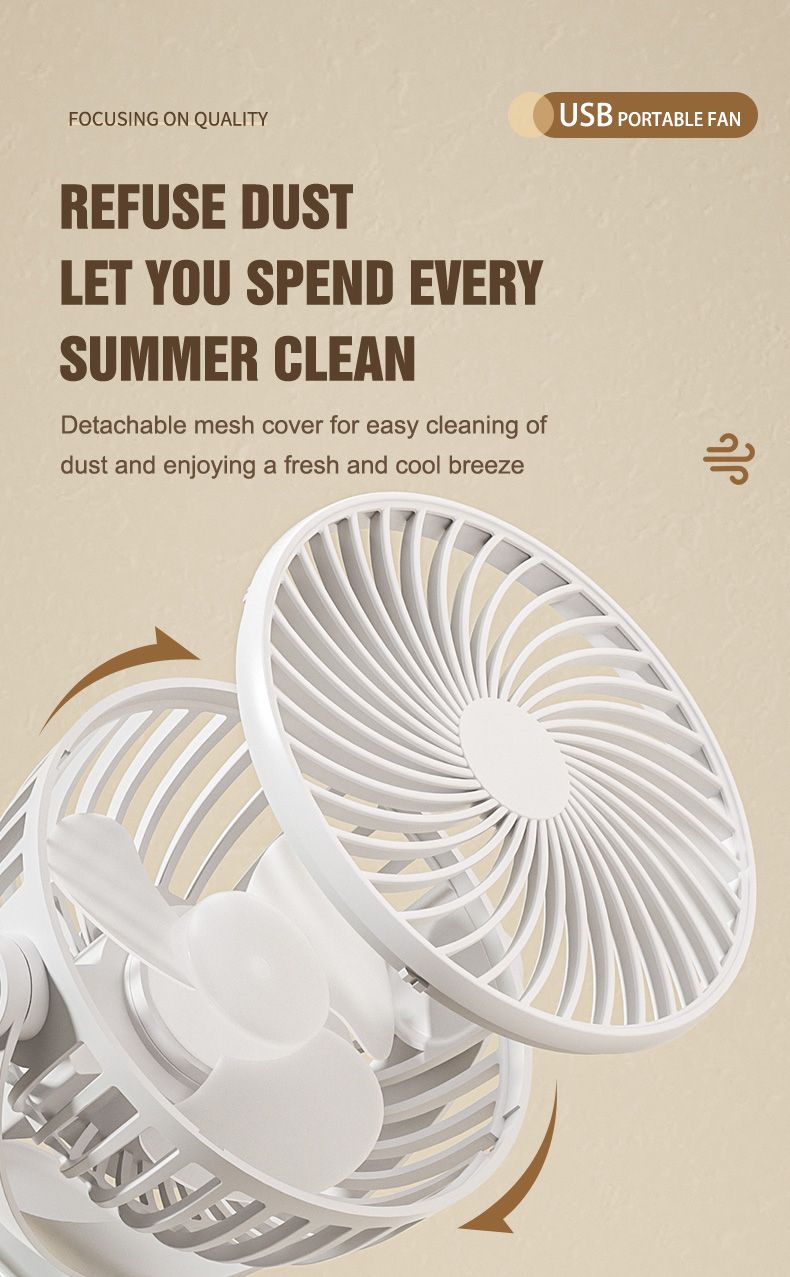 Tragbarer, aufsteckbarer kleiner elektrischer Ventilator, geeignet für Zuhause und Büro, Schreibtisch im Freien, USB-Aufladung mit großer Kapazität_voghion.com