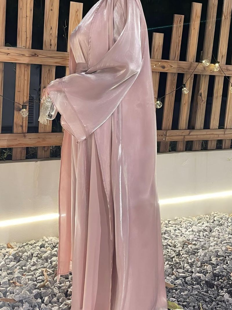 Women’s Clothing women's Muslim clothing long skirt two piece dress shiny silk robe abaya_voghion.com
