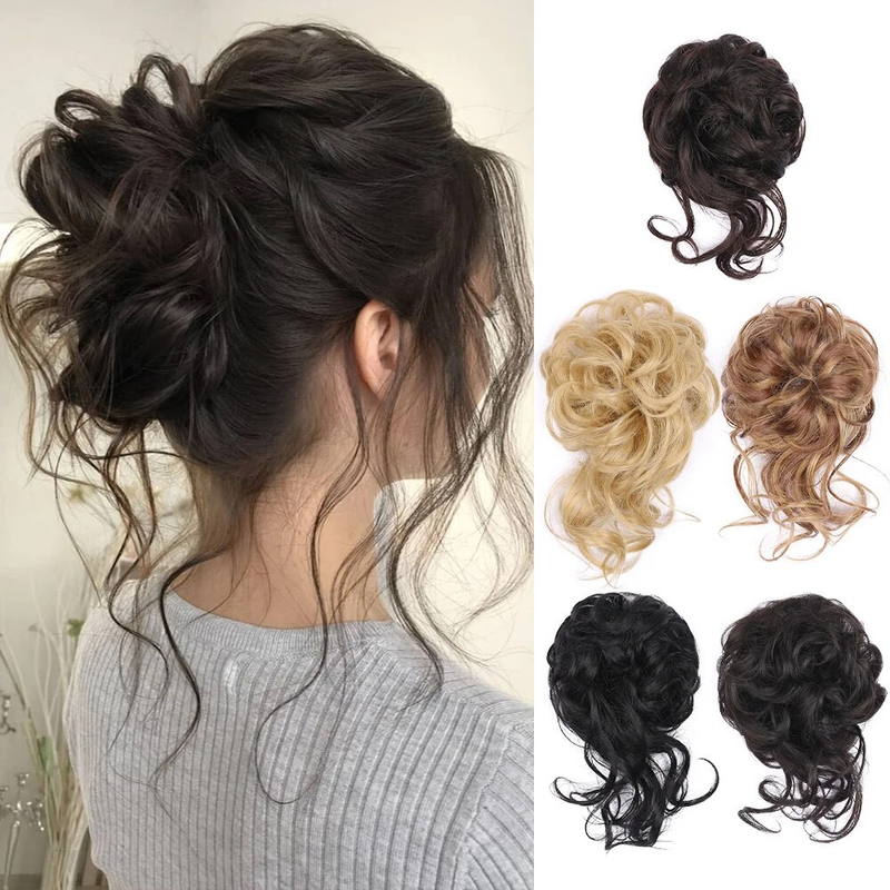 Sintético bagunçado bun pedaço scrunchie despenteado updo extensões de cabelo encaracolado ondulado rabo de cavalo chignon com elástico para mulher_voghion.com