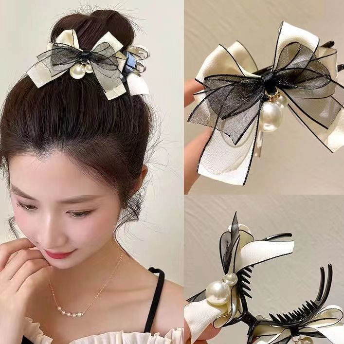 Forcina per capelli con doppio fiocco di perle e testa a sfera, copricapo da donna_voghion.com