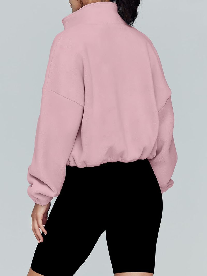 Women's Clothing Autumn Fashion Casual Stand Collar Long Sleeve Zipper Drawstring Warm Cardigan Loose Sweater_voghion.com