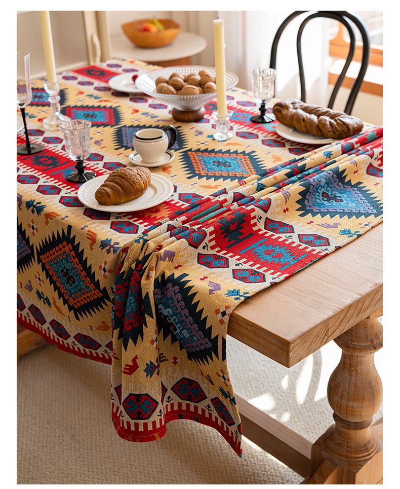 Nappe en coton et lin, style peinture à l'huile, rectangulaire, de haute qualité, style ins, pour table basse_voghion.com