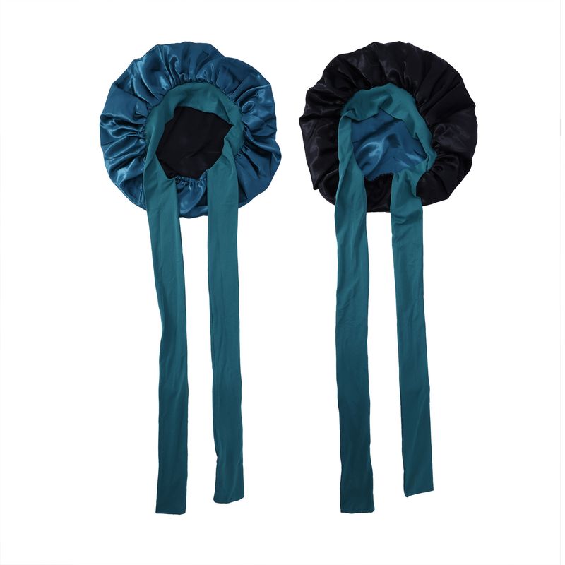 Cuffia da doccia in raso a doppio strato - Tesa larga 36 cm con nastro decorativo e design bicolore per la protezione dei capelli_voghion.com