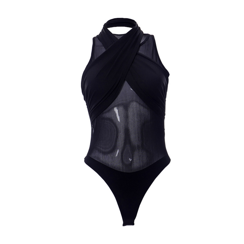 Stil 2023 Frühjahr/Sommer, neuer einfarbiger, sexy, eng anliegender Mesh-Overall für Frauen_voghion.com
