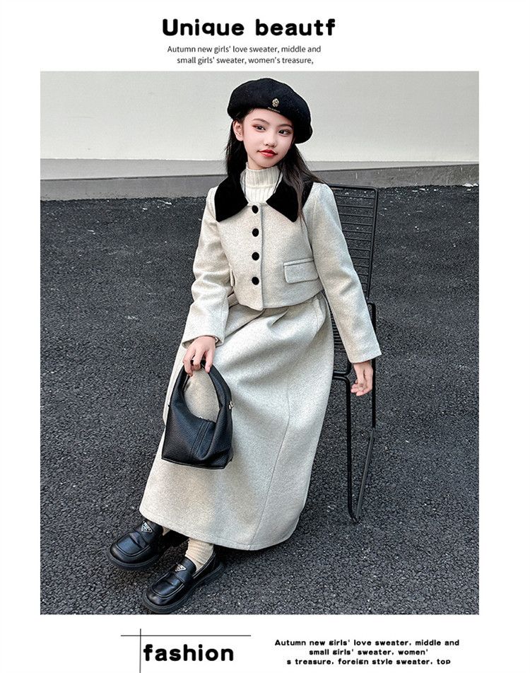 Vestito autunnale e invernale per bambine 2025, nuovo stile straniero, piccolo e profumato, lungo, abito invernale, gonna autunnale per bambini più grandi_voghion.com