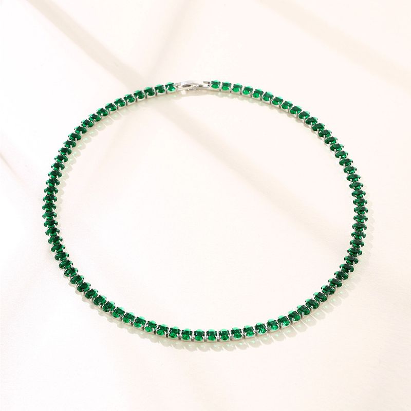 Collana con fila di zirconi intarsiati in rame Kérastase Hip-Hop, catena da tennis INS, specifiche multiple, ovale 4*6 colorato_voghion.com