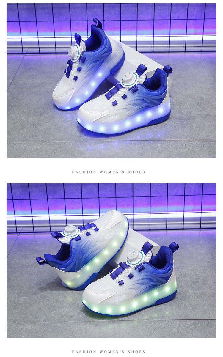 Children's Shoes Boys Double Wheels With Retractable Flashing Lights Girls Roller Skates Rotating Buckle Student Sports Skates_voghion.com