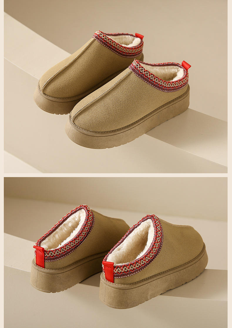 European and American women's shoes snow boots women's winter new fashion integrated Baotou slippers muffin thick bottom fur cotton shoes women_voghion.com