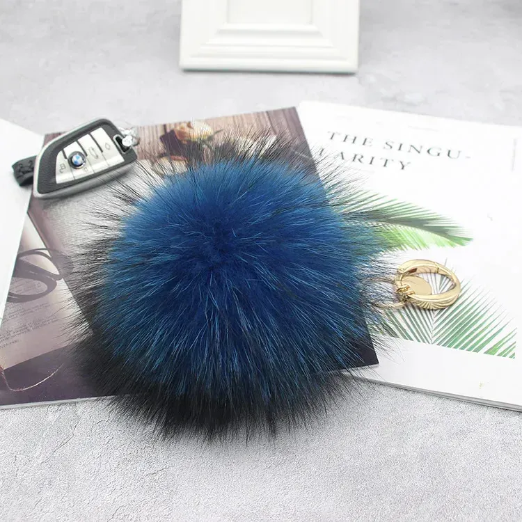 15cm Fluffy Real Raccoon Ball Pom Poms Fur Pompom High Quality Keychain Key Chain Metal Ring Pendant For Women F281_voghion.com