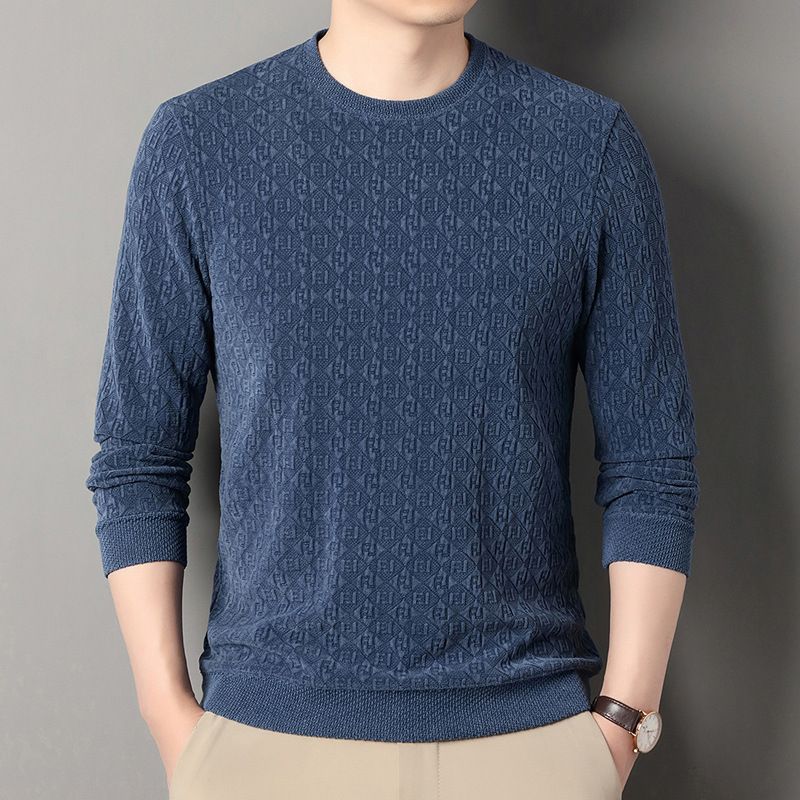 Sudadera de manga larga jacquard con transmisión en vivo para hombre, nueva colección otoño 2024, camiseta de base fina con cuello redondo para hombre_voghion.com