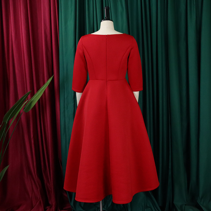 Women's solid color large swing skirt temperament evening dress skirt_voghion.com