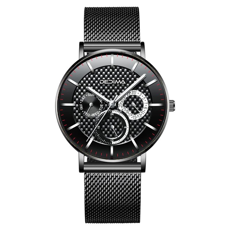 Reloj Detima Fashion ultrafino con tres esferas y seis agujas, multifuncional, con correa de malla de acero_voghion.com