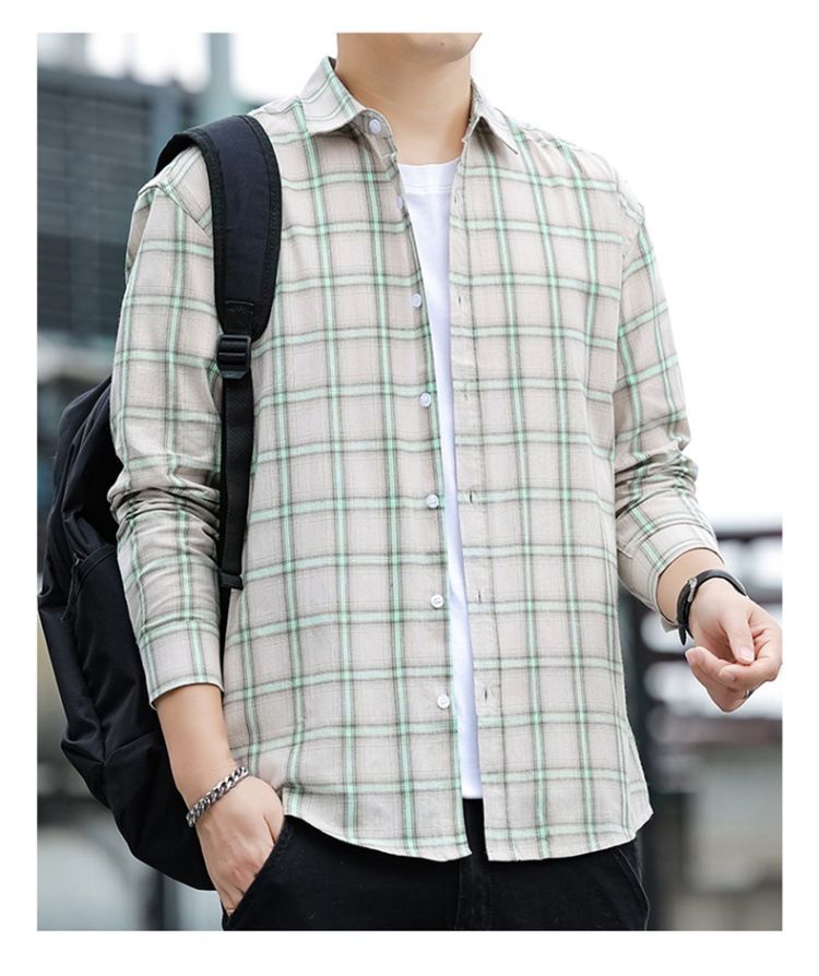 Long Sleeved Checkered Shirt For Men, Trendy, Simple, Versatile, Slim Fit, Commuting, Casual Shirt_voghion.com
