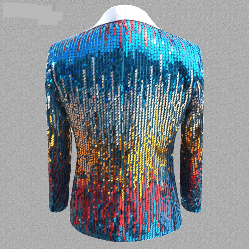 Îmbrăcăminte bărbătească Costume cu paiete pentru bărbați Rochii slim pentru gazdă, maestru de ceremonii, versiune coreeană, casual, costum multicolor, costume de scenă_voghion.com