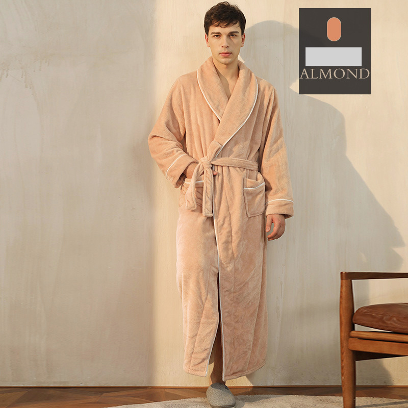 End Of The Year Ins Flannel Robe Men's Simple Large Size Coral Fleece Couple Bathrobe Women Autumn And Winter Long Thick_voghion.com