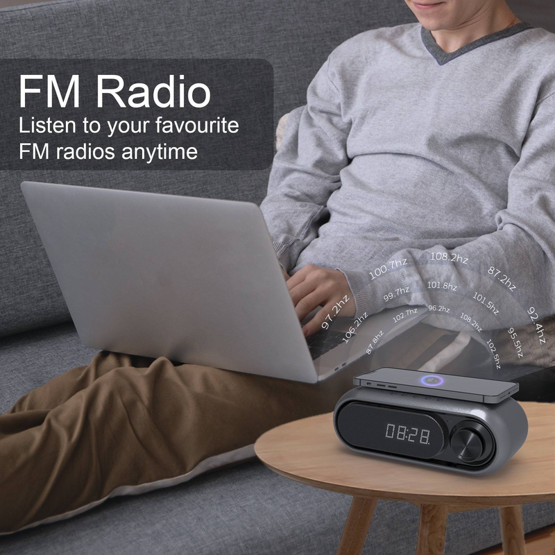 Home Furniture New Bedside Wireless Charging Speaker Wireless Charger Bluetooth Speaker Led Clock Alarm Speaker_voghion.com