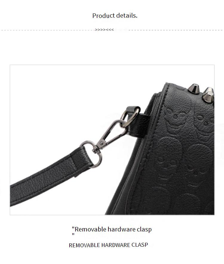 Borsa a tracolla gotica con borchie per donna – Borsa a tracolla con teschio nero in rilievo e tracolla a catena – Borsa vintage punk rock per l'uso quotidiano_voghion.com