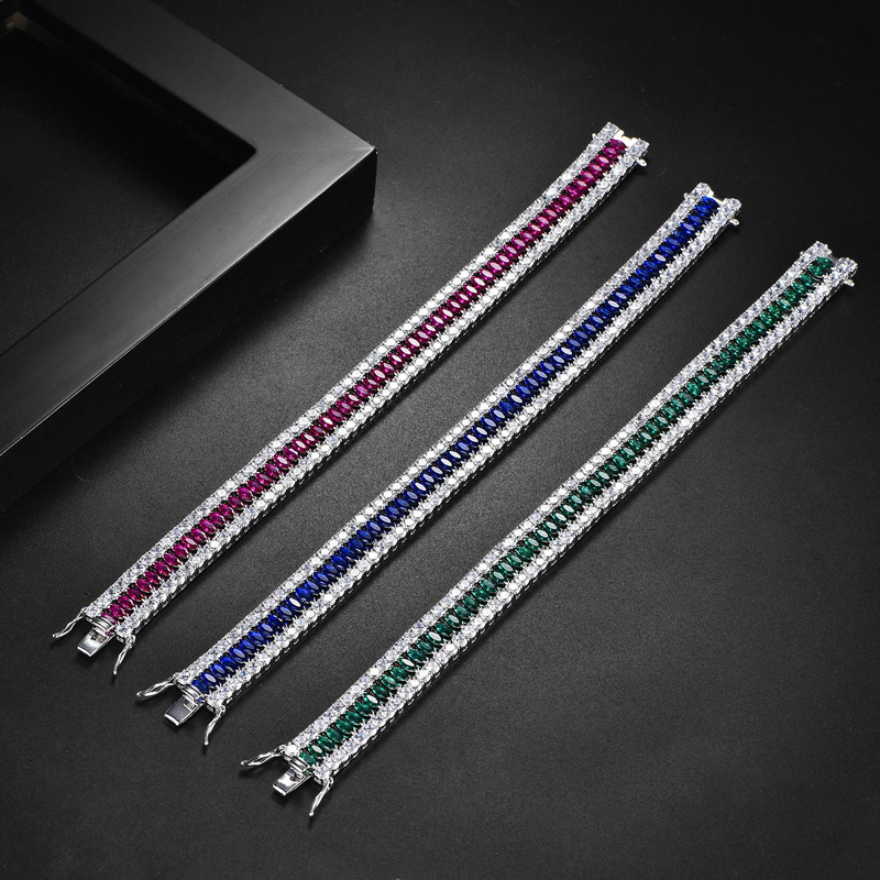 Damenschmuck Elegantes dreireihiges Tennisarmband mit Zirkonia, geometrisches Diamantschliff-Design für einen modischen und luxuriösen Look_voghion.com
